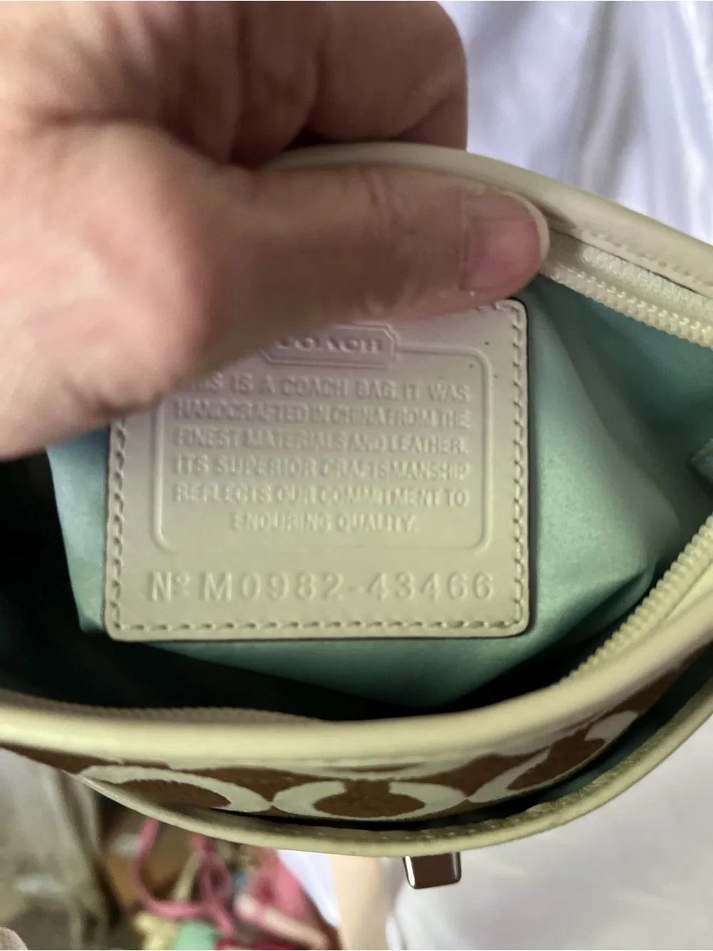 Coach Cream and Brown Signature Turn-Lock Crossbody